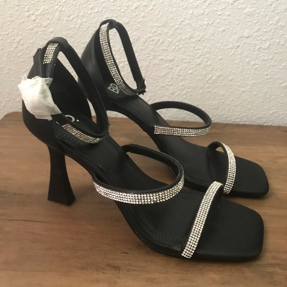 NEW BP. Black Rhinestone Strappy High Heels 8
